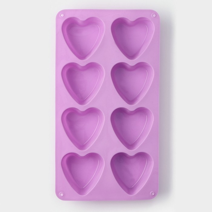 Форма для выпечки Доляна &laquo;Сердце&raquo;, силикон, 31&times;16 см, 8 ячеек (7&times;6,8 см), цвет МИКС