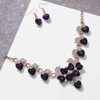 Набор 2 предмета: серьги, колье &laquo;Вернисаж&raquo; сердце и цветы, цвет бело-фиолетовый в золоте, 42 см