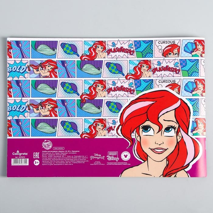 Альбом для рисования А4, 40 листов 100 г/м&sup2;, на скрепке, Принцессы