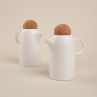 Набор фарфоровый для специй и соусов на деревянной подставке SL Home &laquo;Тренто&raquo;, 5 предметов: 2 соусника 340 мл, 2 банки для специй 60 мл, подставка