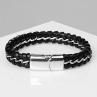 Браслет унисекс &laquo;Мощь&raquo; переплетение, цвет чёрный с серебром, 21,5 см