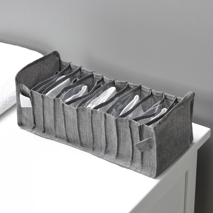 Органайзер для хранения белья Доляна, 11 ячеек, 35&times;14&times;13 см, цвет серый