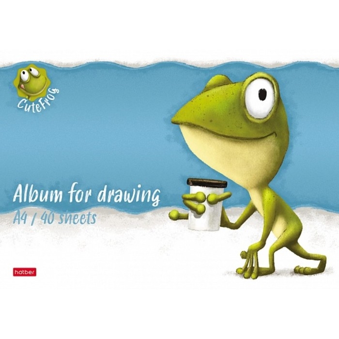 Альбом для рисования А4, 40 листов, на скрепке, "Лягушонок Ден", обложка мелованный картон, матовая ламинация, тиснение, блок 100 г/м&sup2;, МИКС