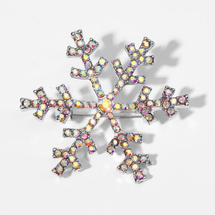 Брошь новогодняя &laquo;Снежинка&raquo; малая, цвет радужный в серебре