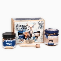 Новый год! Подарочный набор: мёд, 240 гр, чай 50 гр, ложка &laquo;С Новым годом и Рождеством&raquo;