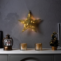 Светодиодная фигура &laquo;Золотистая звезда&raquo; 30.5 см, металл, батарейки ААх2 (не в комплекте), свечение тёплое белое