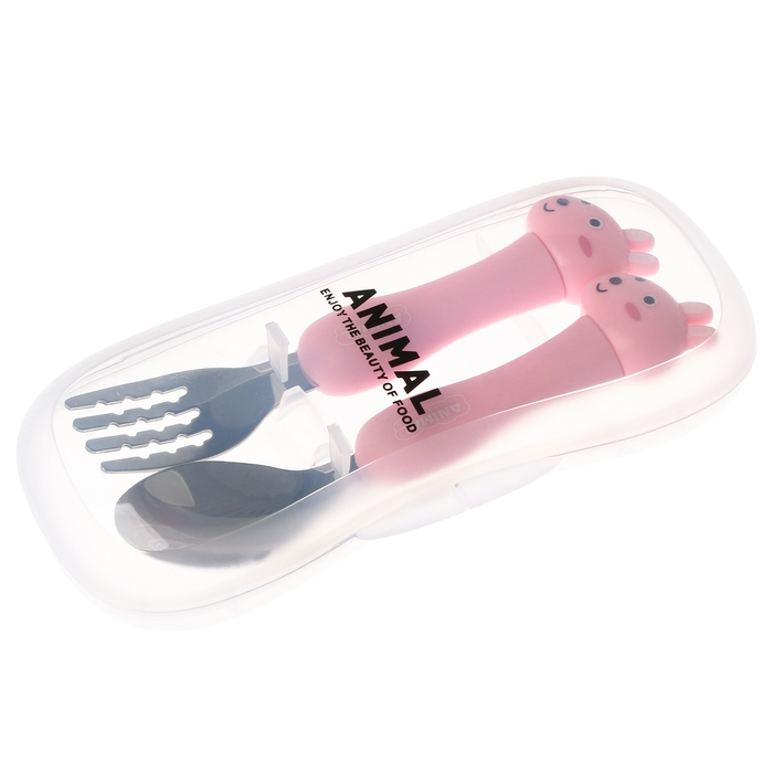 Набор детских столовых приборов в футляре &laquo;Зайчата&raquo;, вилка, ложка