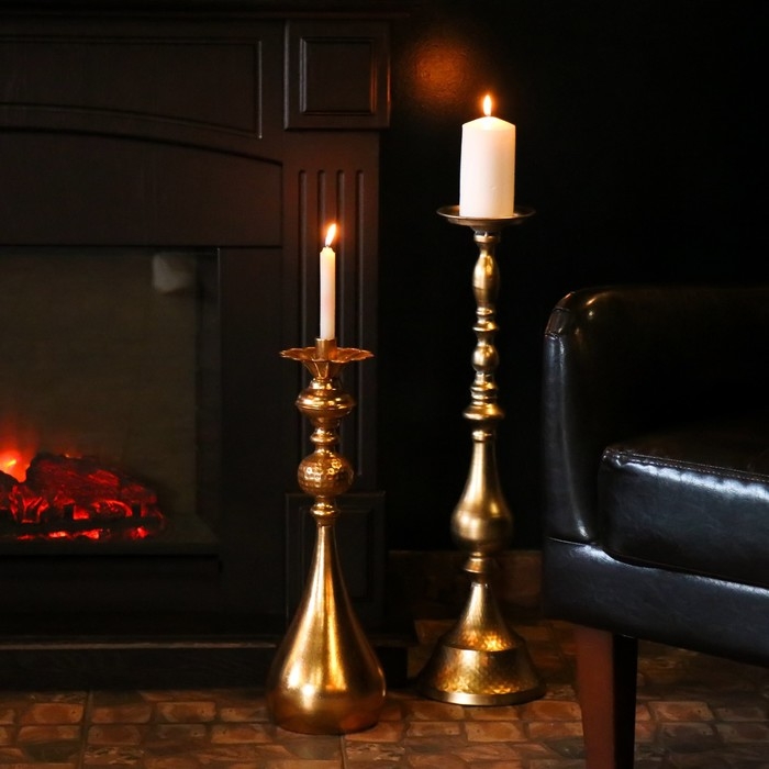 Подсвечник металл на 1 свечу "Пеллегрино" золото 15,5х15,5х51 см