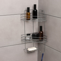 Полка угловая с мыльницей и вешалкой 2-х ярусная, 25,5&times;42,5 см, цвет хром