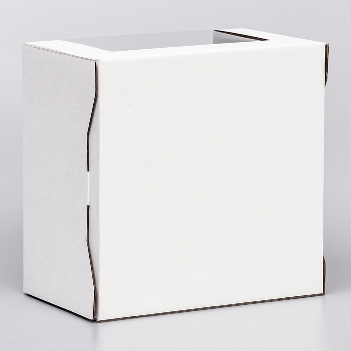 Коробка под торт 2 окна, с ручками, белая, 25 х 25 х15 см