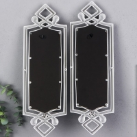 Подсвечник пластик, стекло на 1 свечу "Зеркальный свет" набор 2 шт d-4 см белая 8х11,5х37 см   90688