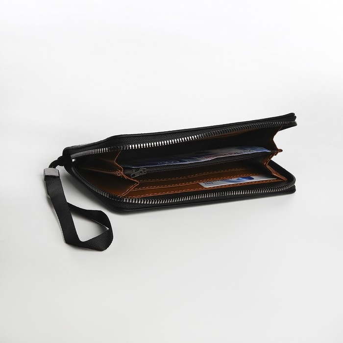 Портмоне мужское на молнии, отдел для купюр, для карт, для монет, цвет чёрный Портмоне мужское на молнии, отдел для купюр, для карт, для монет, цвет чёрный