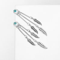 Серьги &laquo;Перья&raquo; бирюза, цвет голубой в серебре