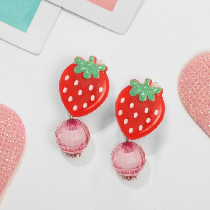 Клипсы детские &laquo;Выбражулька&raquo; витаминки, клубника с бусиной, цветные