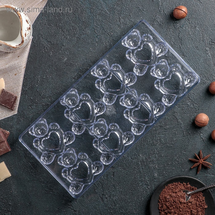 Форма конфет и шоколада &laquo;Влюблённые мишки&raquo;, 28&times;14 см, 8 ячеек, цвет прозрачный