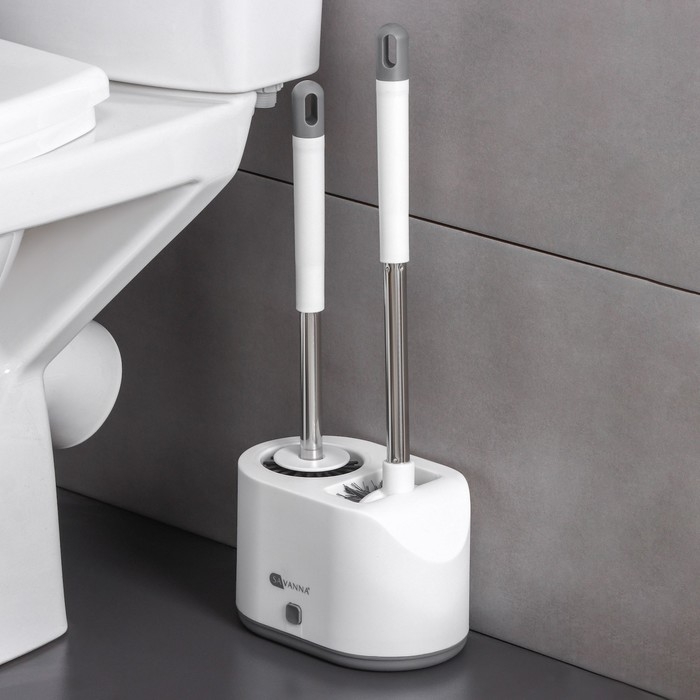 Ёршик для унитаза SAVANNA, силиконовый с щёткой, 18,9&times;12&times;40,5 см цвет белый