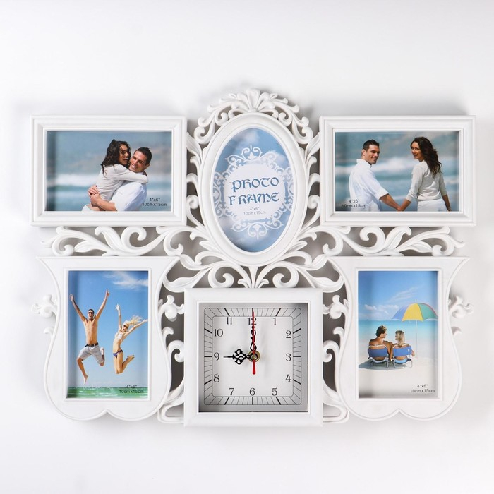 Часы настенные интерьерные, фоторамка - коллаж Часы настенные интерьерные, фоторамка - коллаж "Эмина", бесшумные, 49 х 36 см, 12 х 12 см