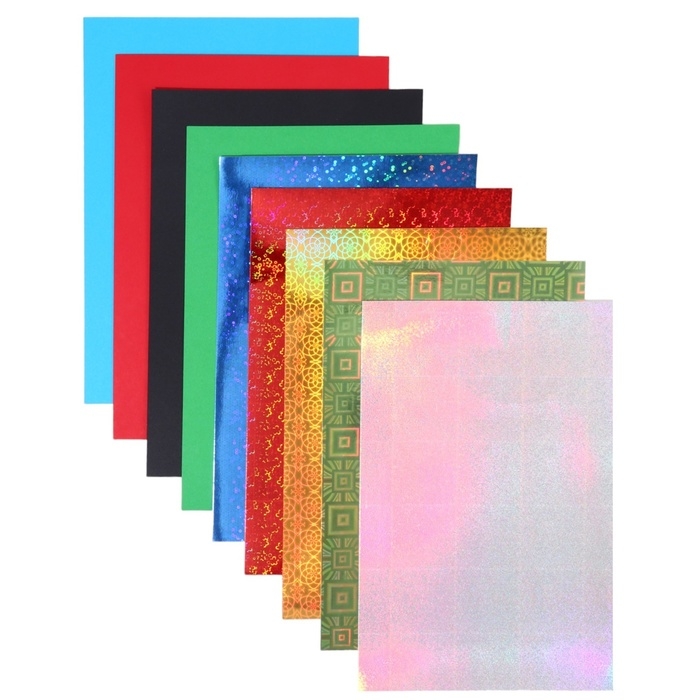 Картон цветной с голографией, А4, 10 листов, 10 цветов, немелованный, двусторонний, в папке, 250 г/м&sup2;, Человек-паук