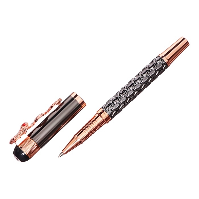 Ручка подарочная роллер в кожзам футляре Змея корпус золото/бронза