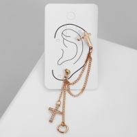 Серьга &laquo;Кафф&raquo; два креста с кругом, цвет белый в золоте