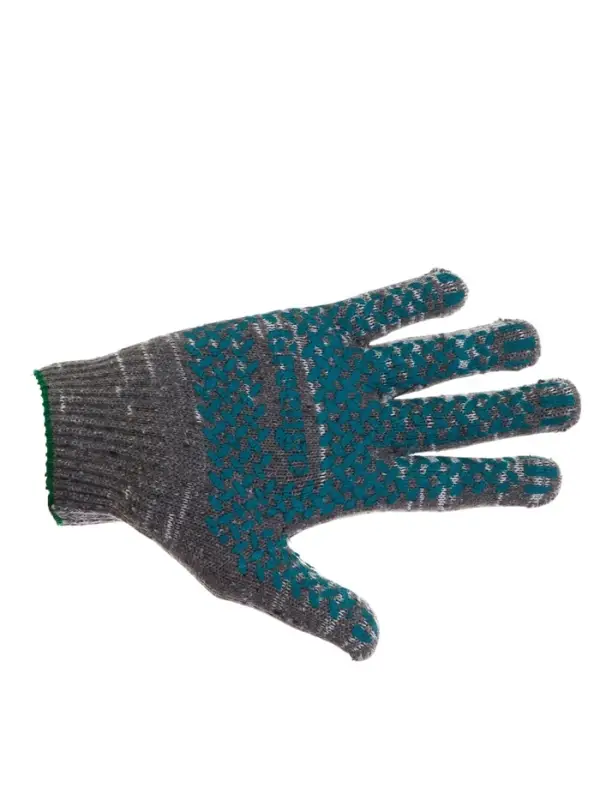 Перчатки садовые, хб, вязка 10 класс, 6 нитей, размер 9, с ПВХ точками, серые, Greengo