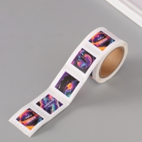 Наклейка бумага "Марки. Космос" 3х3 см 200 шт в рулоне