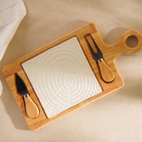 Набор для подачи сыра SL Home &laquo;Тренто&raquo;, 35&times;18 см, 4 предмета: доска фарфоровая, подставка деревянная, нож, вилка