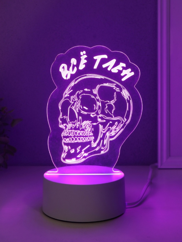 Светильник "Череп. Всё тлен" LED RGB от сети RISALUX 9,5х10,2х14,9 см
