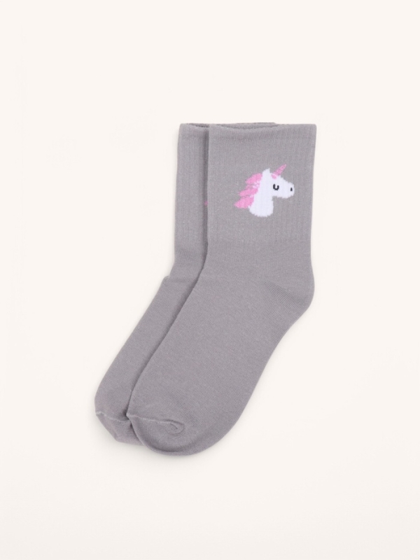 Ноские женские с рисунком, серые &laquo;Единорог&raquo;