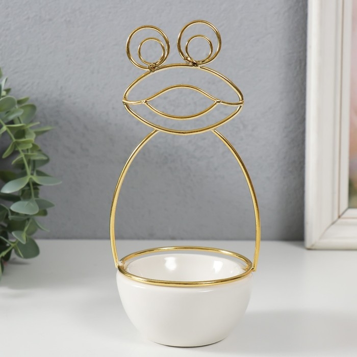 Сувенир керамика, металл подставка Сувенир керамика, металл подставка "Лягушонок" белая с золотом 9х8х18 см