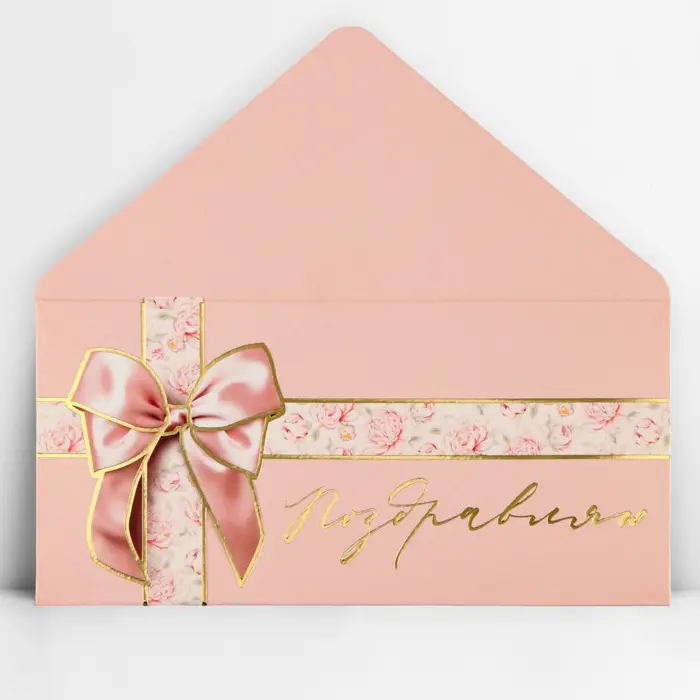 Конверт для денег &laquo;Поздравляю&raquo;, бант, тиснение, 16.5 х 8 см