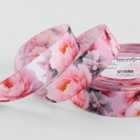 Лента репсовая 25мм*25&plusmn;1ярд(23м&plusmn;1м) розовые пионы АУ