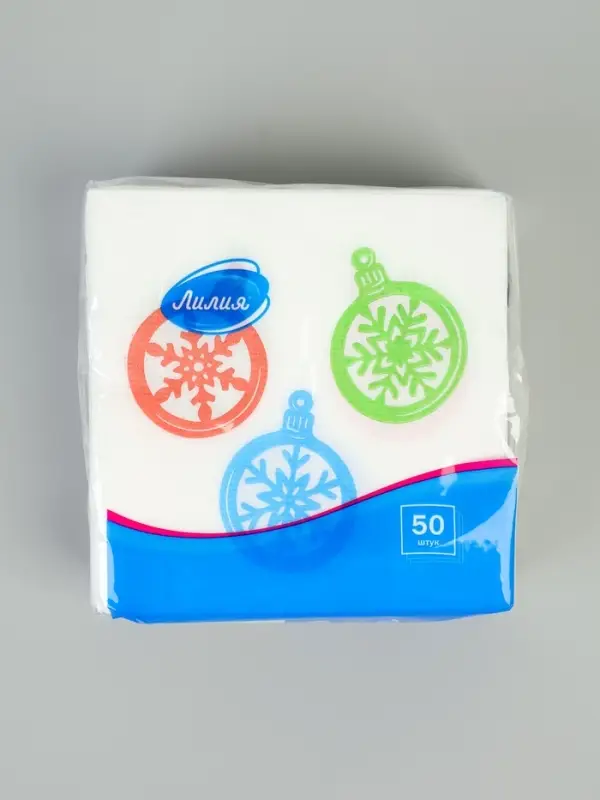 Салфетки бумажные однослойные &laquo;Шарики - снежинки&raquo;, 24х24, 50 шт