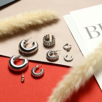 Серьги и каффы &laquo;Бублик&raquo;, набор 9 шт. цвет серебро