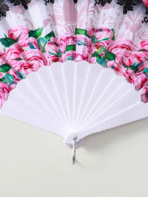 Веер пластик, текстиль "Цветочный" МИКС широкие лопасти 23 см