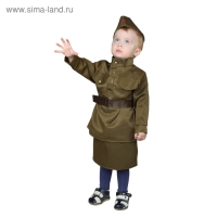 Карнавальный костюм &laquo;Солдаточка-малютка&raquo;, пилотка, гимнастёрка, ремень, юбка, 1-2 года, рост 82-92 см