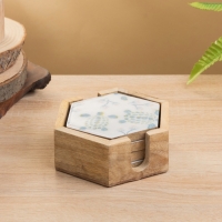 Подставка под горячее (набор 4 шт) "Черепаха и цветы" дерево манго 15х13х5 см