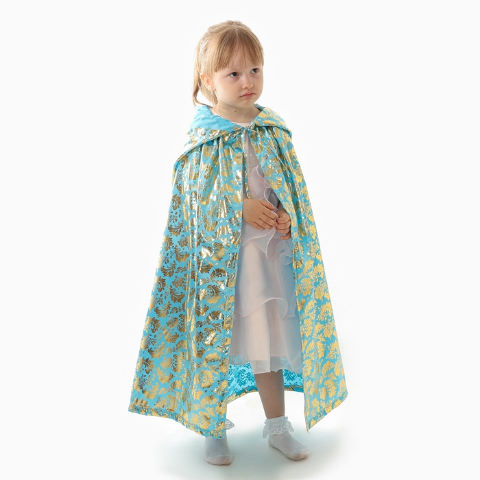 Карнавальный плащ детский,атлас,цвет золотой узор на голубом, длина 100см Карнавальный плащ детский,атлас,цвет золотой узор на голубом, длина 100см