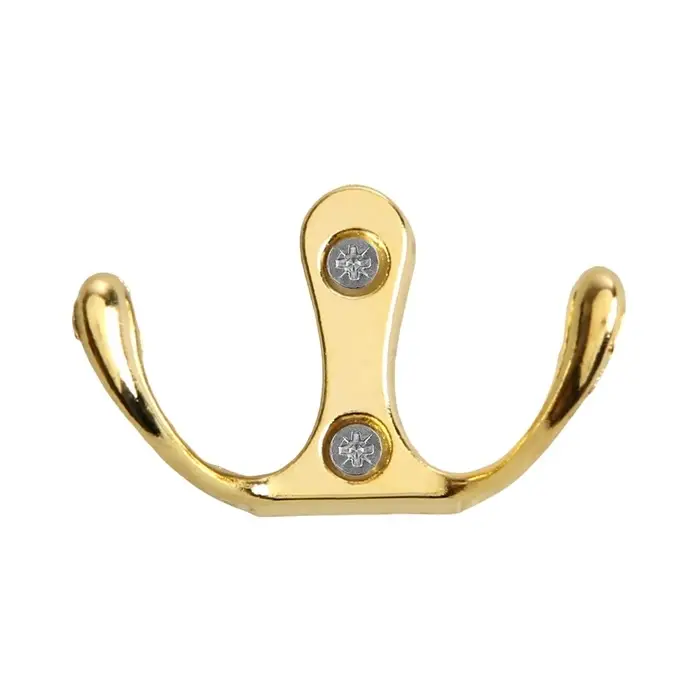 Крючок мебельный ТУНДРА TKd=005, двухрожковый, золото, 5 шт.