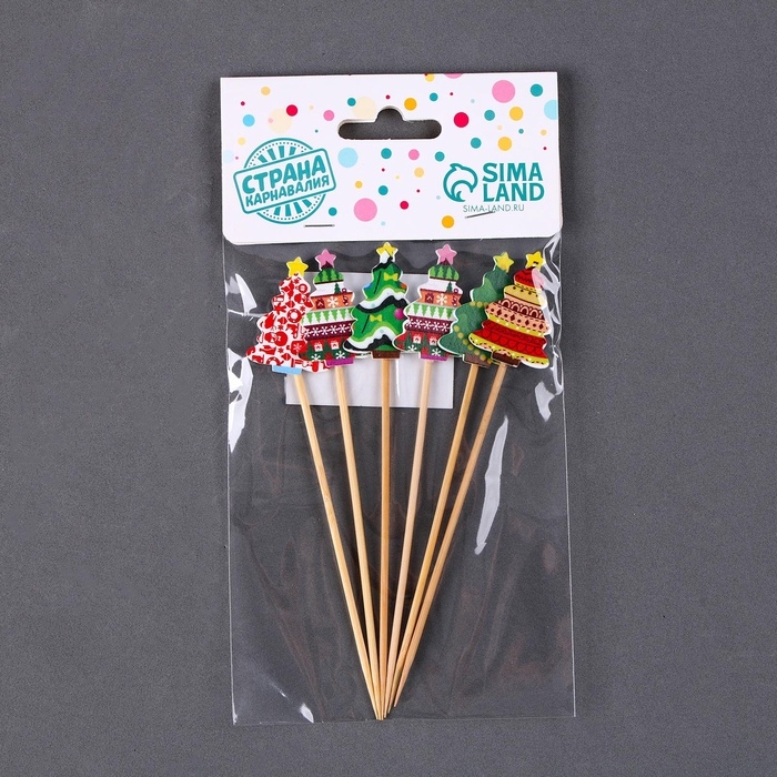 Новый год! Шпажки &laquo;Ёлочки&raquo;, в наборе 6 шт.