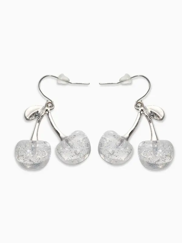 Серьги "Вишенка" блёстка, цвет прозрачный белый в серебре