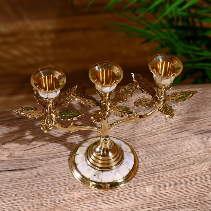 Подсвечник "Трио" латунь, перламутр 15 см