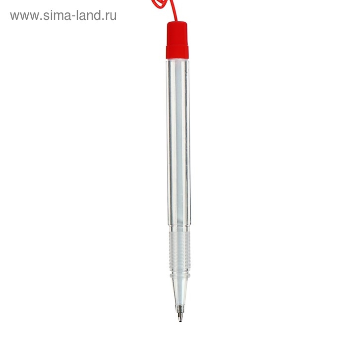 Ручка шариковая 0.5 мм на подставке "Стоп" с липучкой и шнуром, стержень синий, корпус КРАСНЫЙ (штрихкод на штуке)