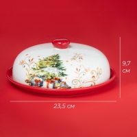 Блинница новогодняя Доляна &laquo;Волшебное дерево&raquo;, d=23 см, керамика, цвет белый