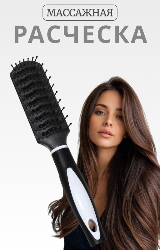 Расчёска массажная, вентилируемая, 4 &times; 23,2 см, цвет чёрный/белый