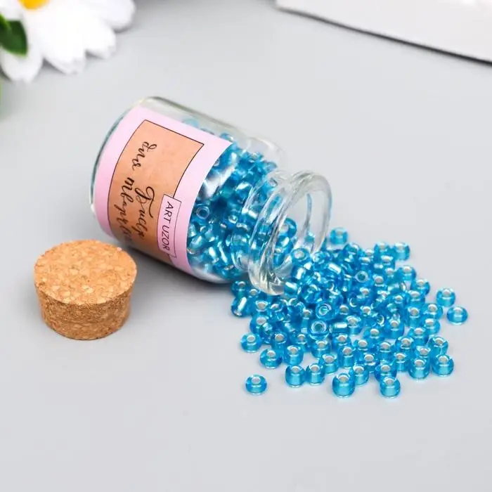 Бисер круглый 6/0 в бутылочке "Голубой" прозрачно-цветной 20 гр
