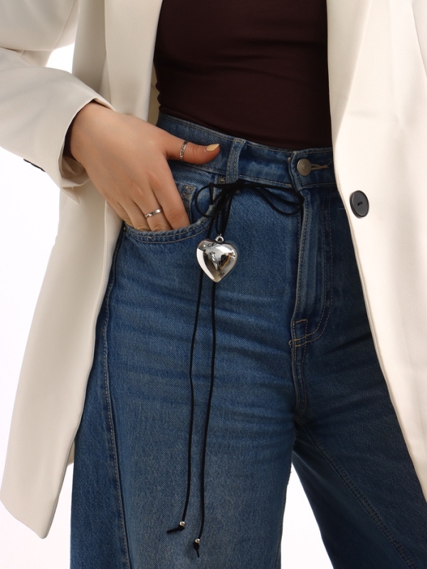 Портупея с кулоном &laquo;Сердечко&raquo; гладкое, трансформер, цвет серебро, 150 см