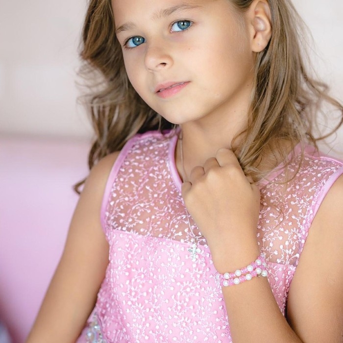 Браслет-пружинка детский &laquo;Выбражулька&raquo; цветочки хрустальные, цвет бело-розовый