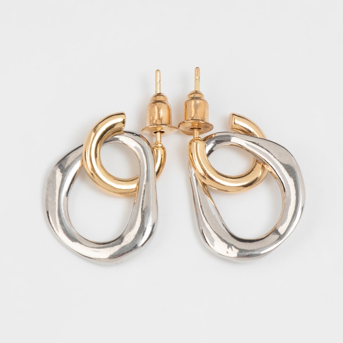 Серьги металл &laquo;Цепь&raquo; полукруг, звено, цвет золото с серебром