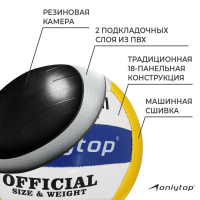 Волейбольный мяч ONLYTOP, машинная сшивка, 18 панелей, р. 5, PVC Волейбольный мяч ONLYTOP, машинная сшивка, 18 панелей, р. 5, PVC